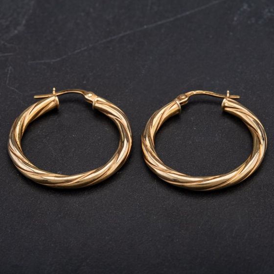 Second Hand 9ct Yellow Gold Plain Round Hoop Earrings 4117017