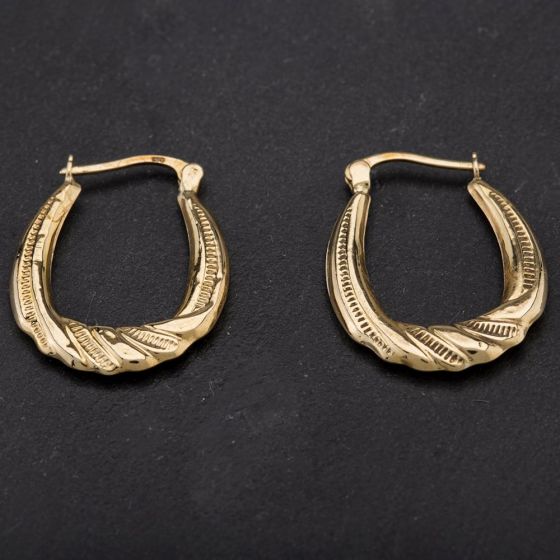 Second Hand 9ct Yellow Gold Fancy Oval Creole Earrings 4117024