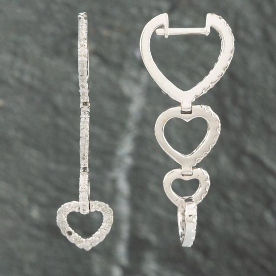 Second Hand 18ct White Gold Heart Shape Diamond Dropper Earrings 41171021