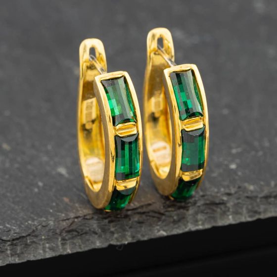 Second Hand 18ct Yellow Gold Synthetic Green Spinel Hoop Earrings 41171042