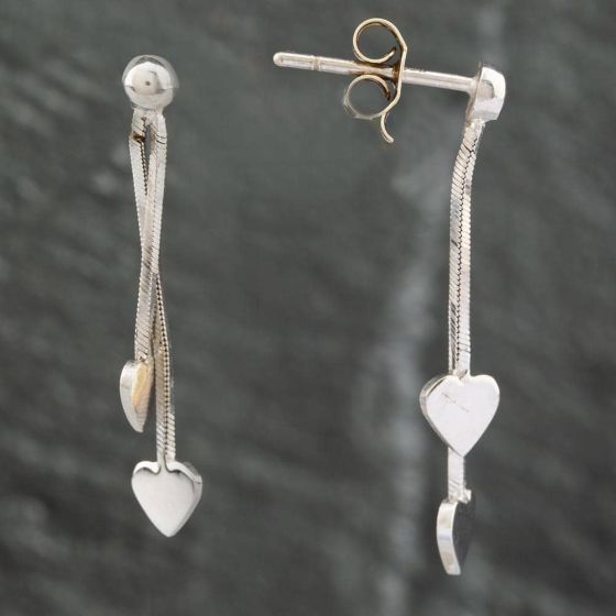 Second Hand 9ct White Gold Two Strand Heart Dropper Earrings 41171073