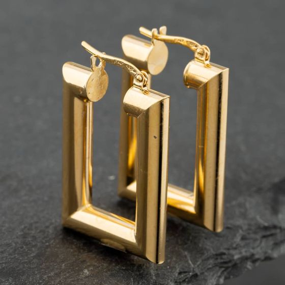 Second Hand 9ct Yellow Gold Oblong Hoop Earrings 41171135