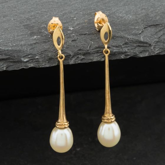 Second Hand 9ct Yellow Gold Cultured Pearl Dropper Earrings 41171138