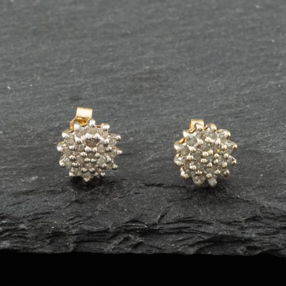 Second Hand 9ct Yellow Gold Brilliant Cut Diamond Cluster Stud Earrings 41171163