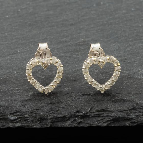 Second Hand 18ct White Gold Diamond Open Heart Stud Earrings 41171165