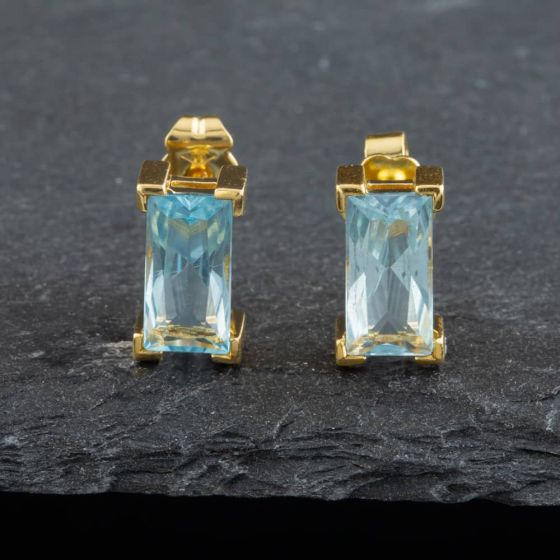 Second Hand Yellow Gold Blue Topaz Oblong Stud Earrings 41171366