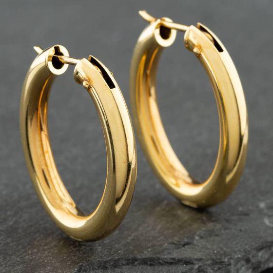 Second Hand 9ct Yellow Gold 20mm Plain Oval Hoop Earrings 41171401