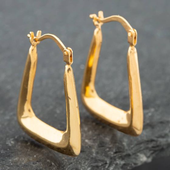 Second Hand Yellow Gold Oblong Plain Hoop Earrings 41171496