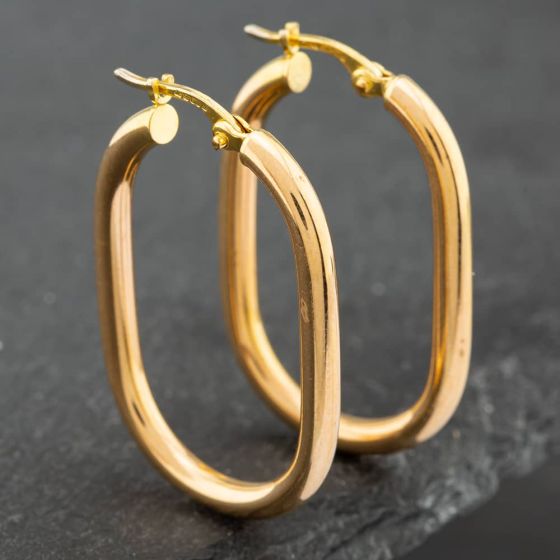 Second Hand 9ct Yellow Gold 22mm Oblong Hoop Earrings 41171510