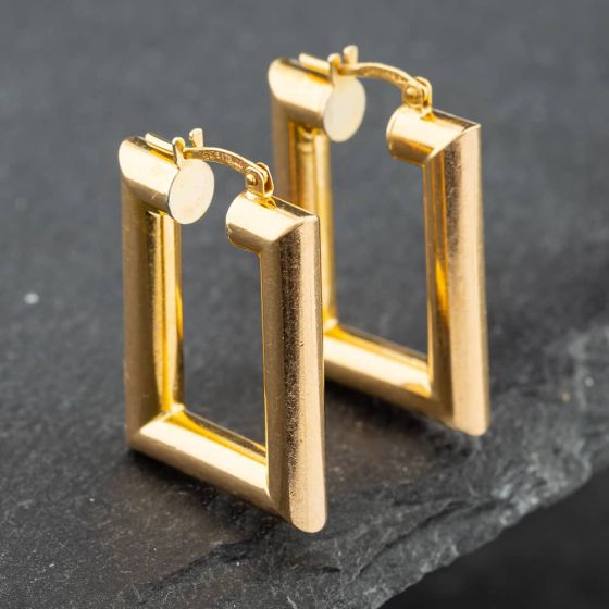 Second Hand 9ct Yellow Gold 17mm Oblong Hoop Earrings 41171550