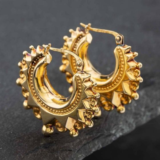 Second Hand 9ct Yellow Gold 27mm Victorian Style Creole Earrings 41171565