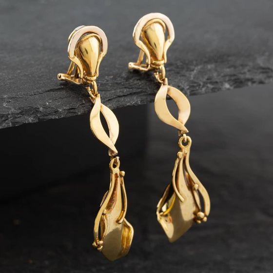 Second Hand 9ct Yellow Gold Clip On Dropper Earrings 41171597