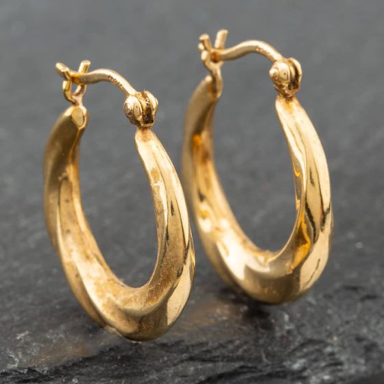 Second Hand 9ct Yellow Gold 19mm Patterned Creole Earrings 41171615