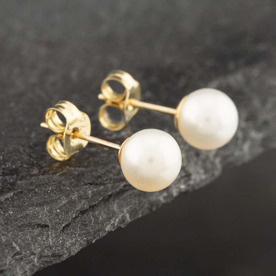 Second Hand Yellow Gold Cultured Pearl Stud Earrings 41171728