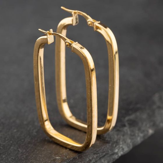 Second Hand 9ct Yellow Gold 23mm Plain Oblong Hoop Earrings 41171757