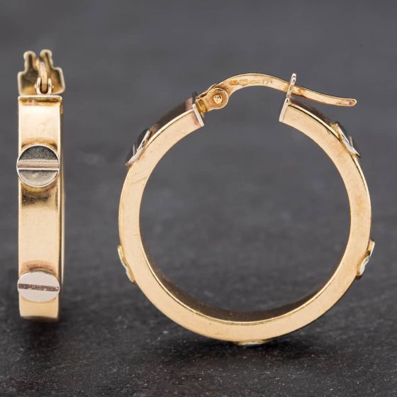 Second Hand 9ct Two Colour Gold 25.8mm Screw Head Hoop Earrings 41171825