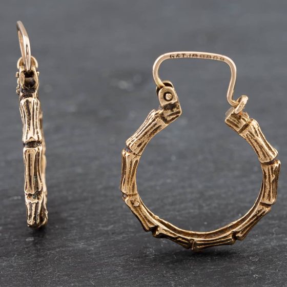 Second Hand 9ct Yellow Gold 25.7mm Textured Round Creole Earrings 41171902