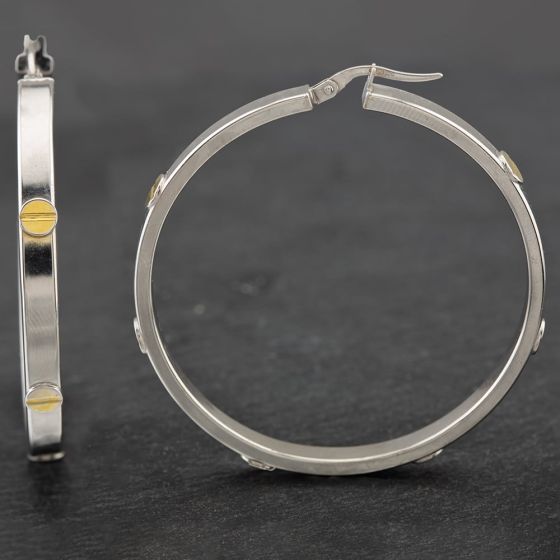 Second Hand 9ct Two Colour Gold 45mm Large Screw Head Hoop Earrings 41171988