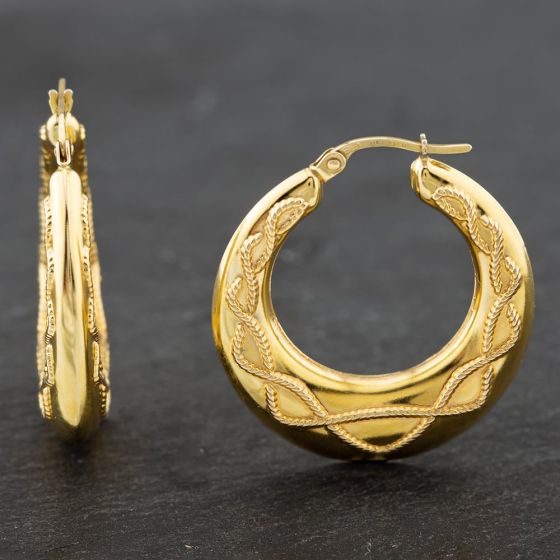 Second Hand 9ct Yellow Gold 31mm Rope Patterned Creole Earrings 41172006