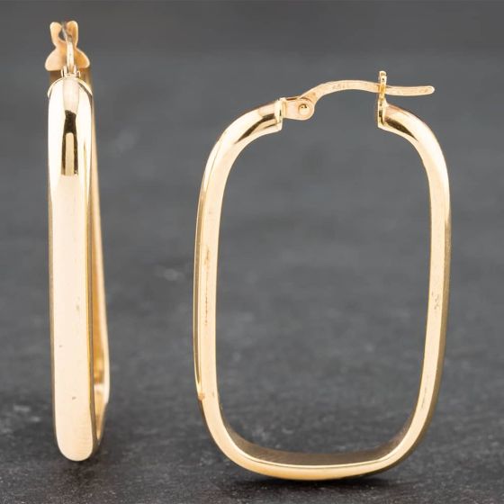 Second Hand 9ct Yellow Gold 38.5mm Plain Oblong Hoop Earrings 41172069