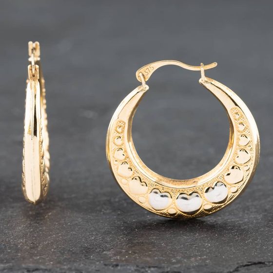 Second Hand Yellow Gold 24mm Heart Patterned Creole Earrings 41172088