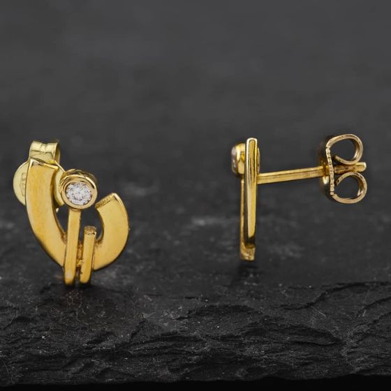Second Hand Yellow Gold Cubic Zirconia Set Stud Earrings 41172198