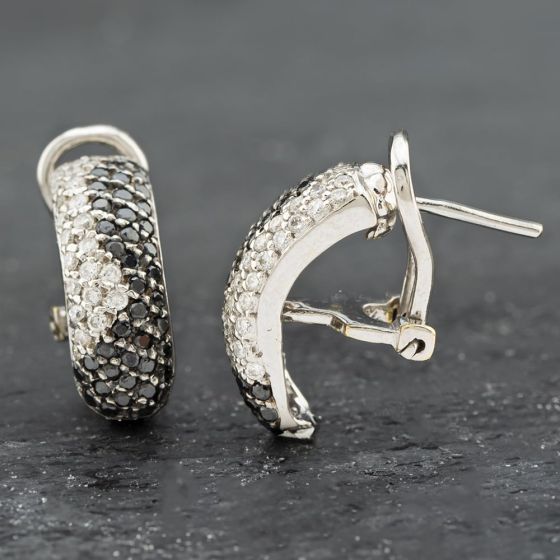 Second Hand 18ct White Gold 16.2mm Black & White Diamonds Leverback Earrings 41172292