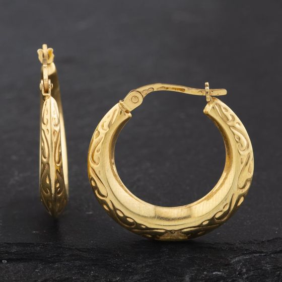 Second Hand Yellow Gold 22.4mm Patterned Hoop Earrings 41172459