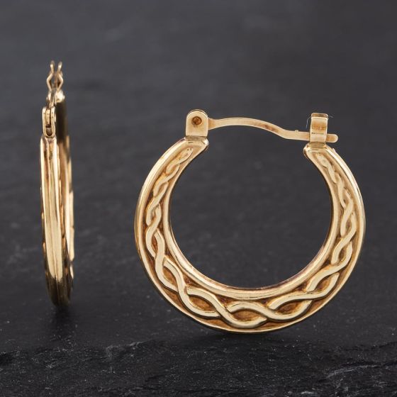 Second Hand Yellow Gold 21mm Weave Pattern Hoop Earrings 41172460