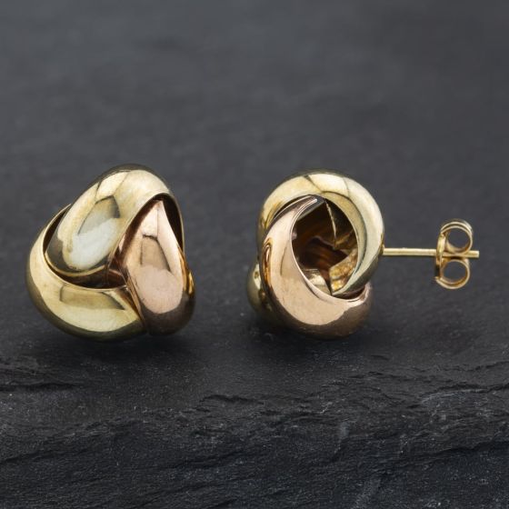 Second Hand 9ct Two Colour Gold 11.3mm Knotted Stud Earrings 41172502