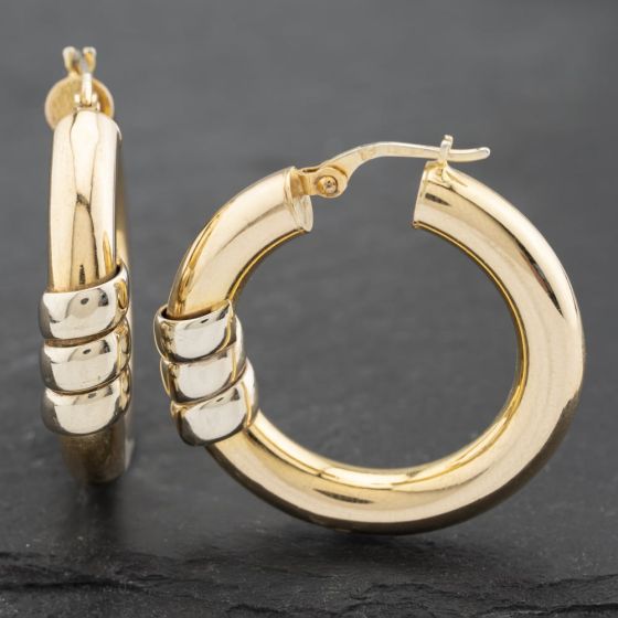Second Hand 9ct Two Colour Gold 28mm Hoop Earrings 41172553