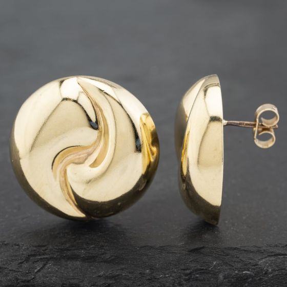 Second Hand 9ct Yellow Gold 23mm Large Button Stud Earrings 41172567