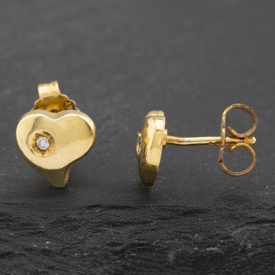 Second Hand Yellow Gold 7mm Brilliant Cut Diamond Set Heart Stud Earrings 41172594