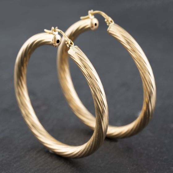Second Hand 9ct Yellow Gold 44mm Large Twisted Hoop Earrings 41172634