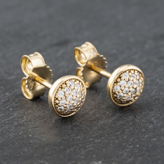Second Hand Pandora 14ct Yellow Gold Cubic Zirconia Round Dome Pandora Stud Earrings 41172673