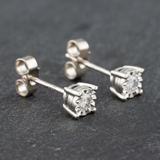 Second Hand 9ct White Gold Diamond Single Stone Stud Earrings 41172681