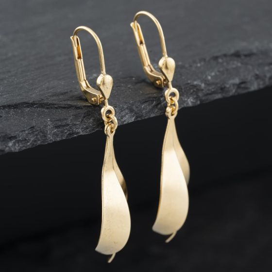 Second Hand 9ct Yellow Gold Overlapping Leaf Style Dropper Earrings 41172728