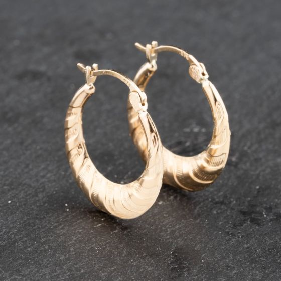 Second Hand Yellow Gold 22mm Wave Pattern Creole Earrings 41172762
