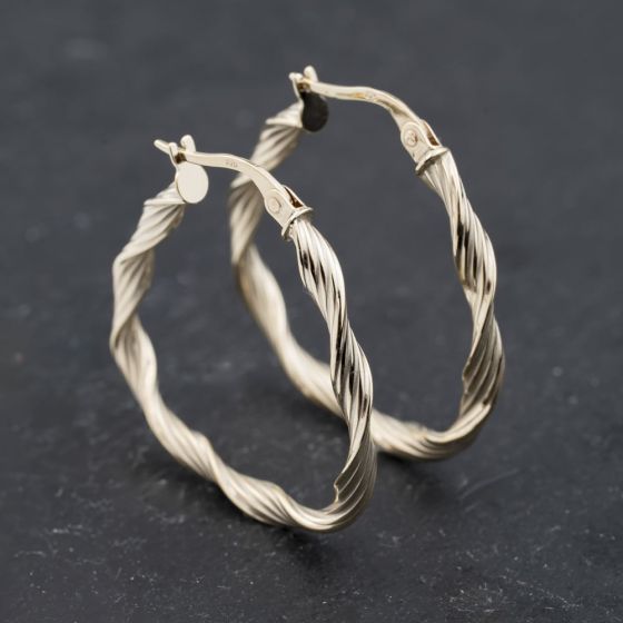 Second Hand White Gold 28mm Twisted Hoop Earrings 41172777