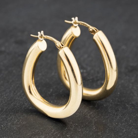 Second Hand 9ct Yellow Gold Oval Plain Chunky Hoop Earrings 41172784