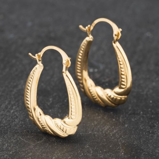 Second Hand Yellow Gold 20mm Small Patterned Creole Earrings 41172803