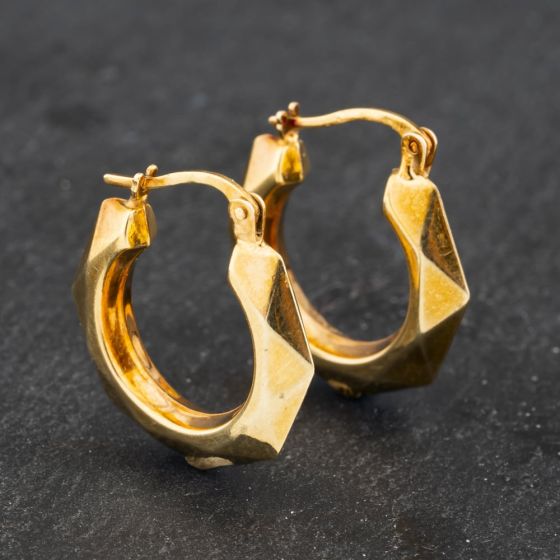 Second Hand 9ct Yellow Gold 20mm Diamond Pattern Hoop Earrings 41172815