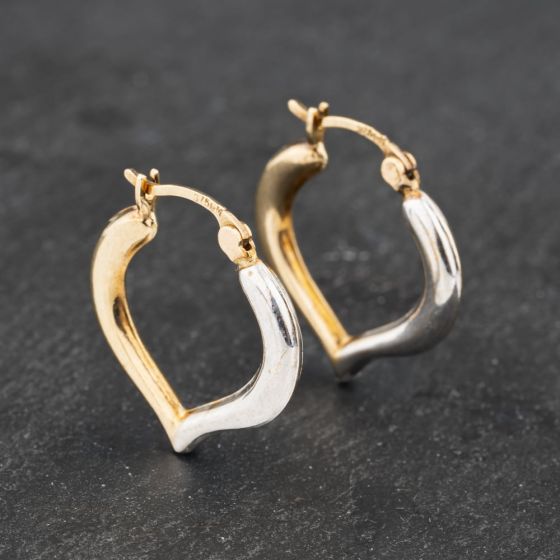 Second Hand Two Colour Gold 19mm Heart Hoop Earrings 41172818
