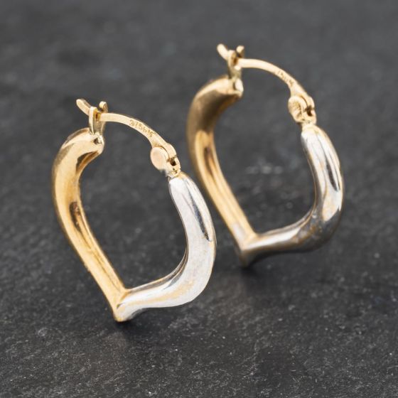 Second Hand Two Colour Gold 19mm Heart Hoop Earrings 41172819