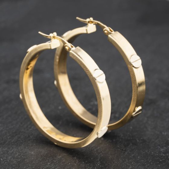 Second Hand 9ct Yellow Gold 35mm Screw Head Hoop Earrings 41172834