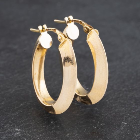 Second Hand 9ct Yellow Gold Plain Oval Creole Earrings 41172881
