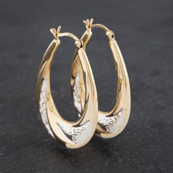 Second Hand Two Colour Gold Large Oval Creole Earrings 41172886