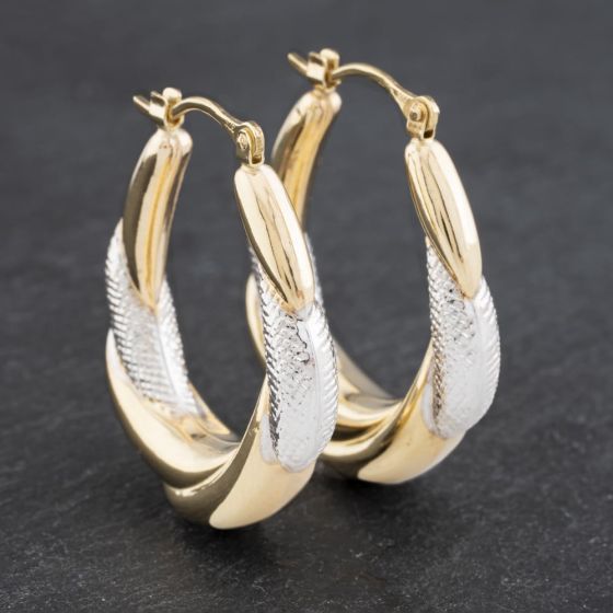 Second Hand Two Colour Gold Large Patterned Creole Earrings 41172887