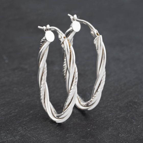 Second Hand White Gold Oval Twisted Creole Earrings 41172894