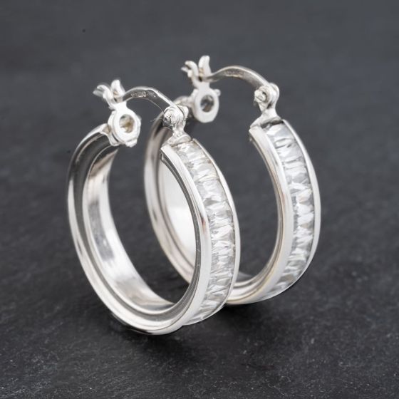Second Hand 9ct White Gold 26mm Cubic Zirconia Hoop Earrings 41172904